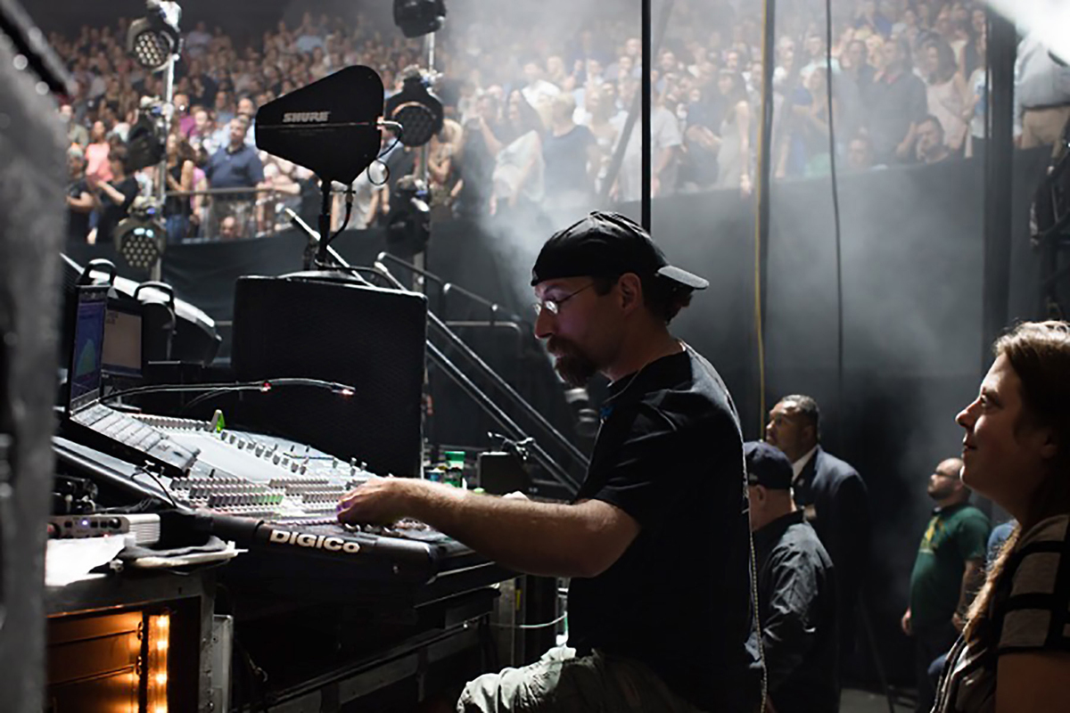 Monitor Engineer Josh Weibel at the DiGiCo SD10 desk